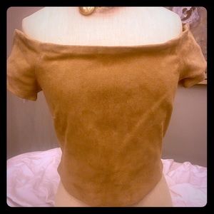 Alice & Olivia tan Lambskin midriff top.